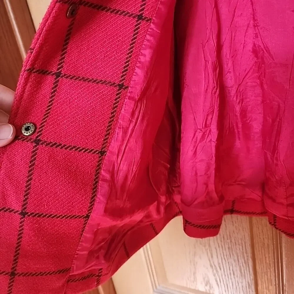 Baby Gap Red Windowpane Plaid‎ Wool Blend Swing Coat Cape Toddler Size 4 Years